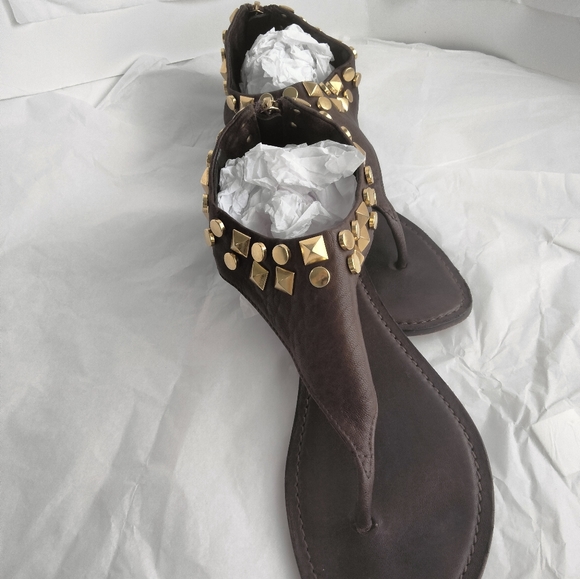 Tory Burch brown gladiator gold stud sandal size 7.5M - Picture 6 of 15